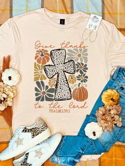 Spotted Cross Give Thanks To The Lord Peach Tee