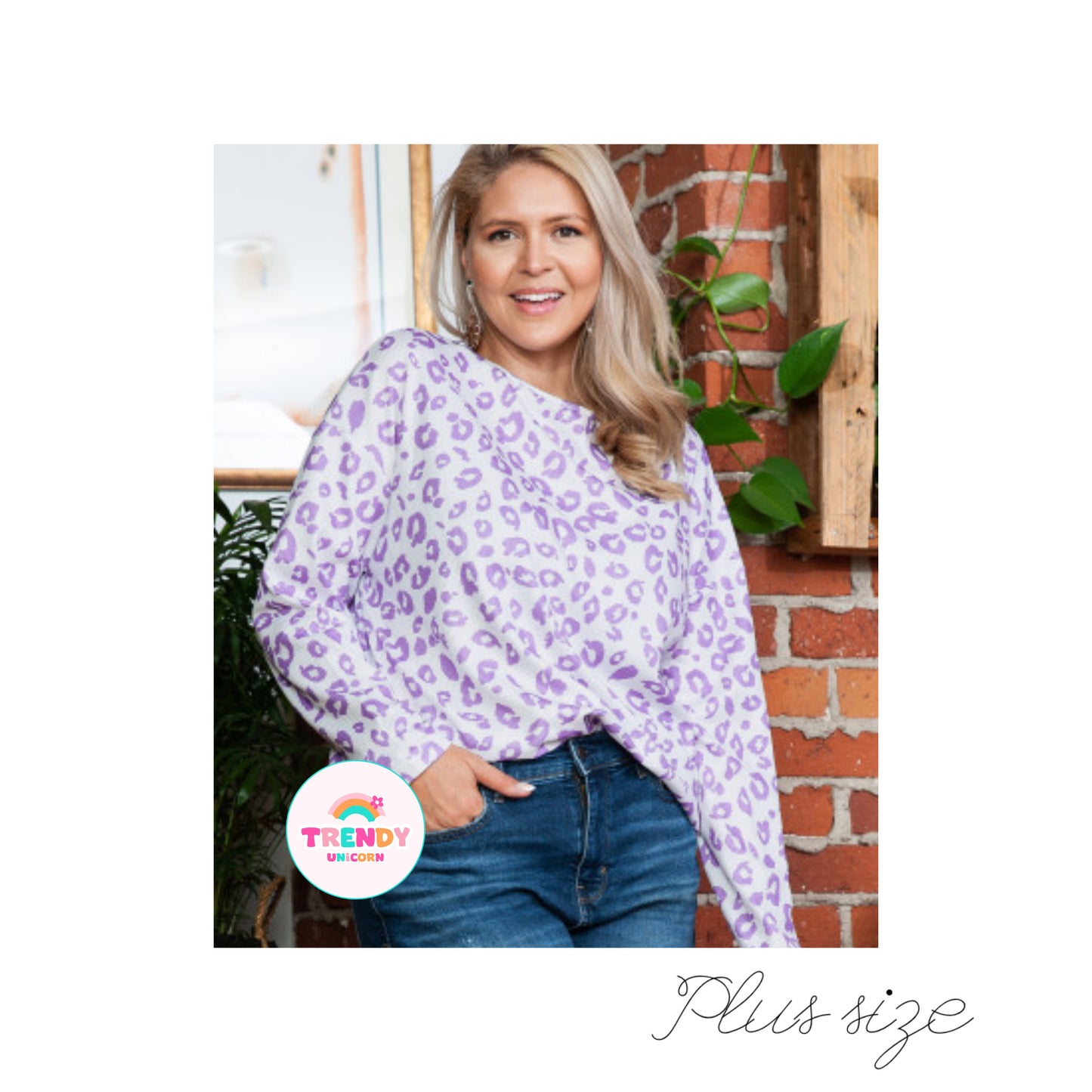 lavender leopard long sleeve top- plus size