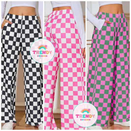 Checkered wide leg pants