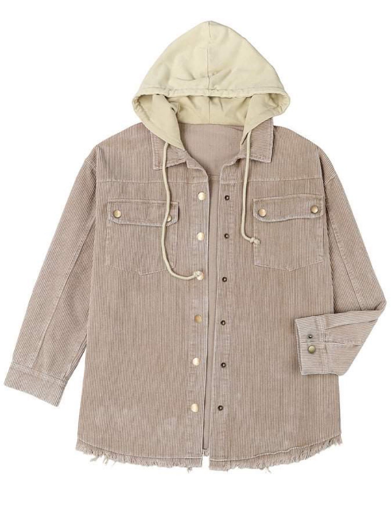 Corduroy Button Up Hooded Jacket -WS