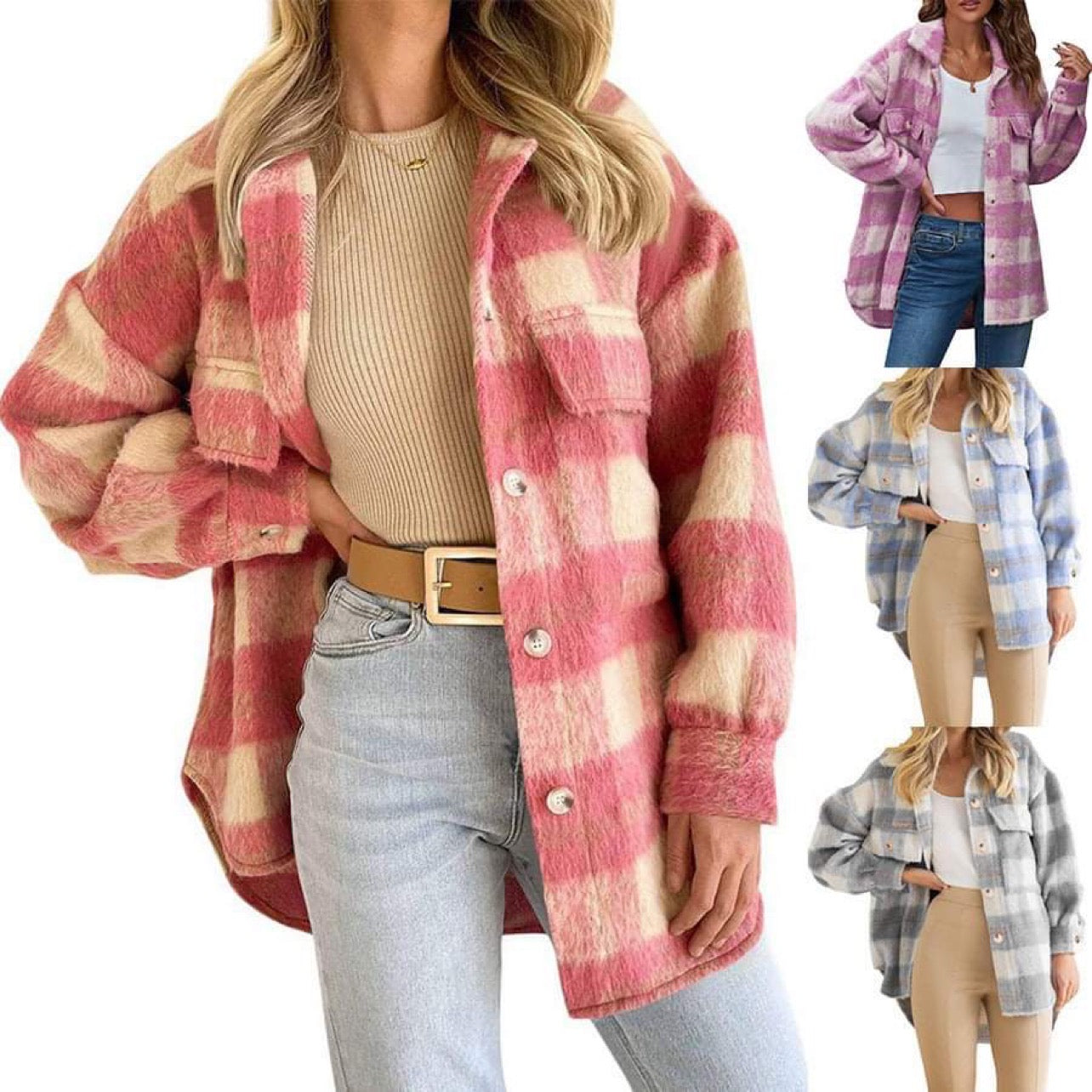 Plaid Long Button Up Jacket - WS