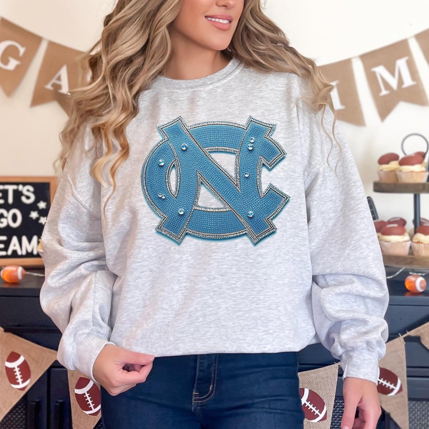 Glitzy football 🏈✨ tee  • long sleeve • crew (read description)