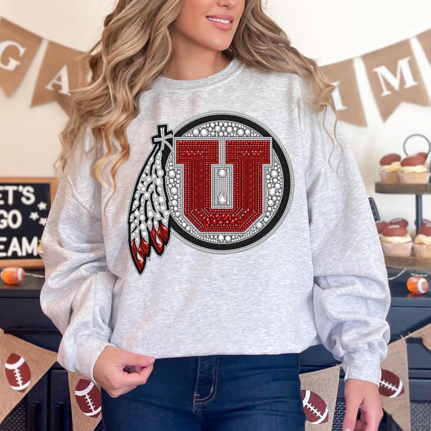 Glitzy football 🏈✨ tee  • long sleeve • crew (read description)