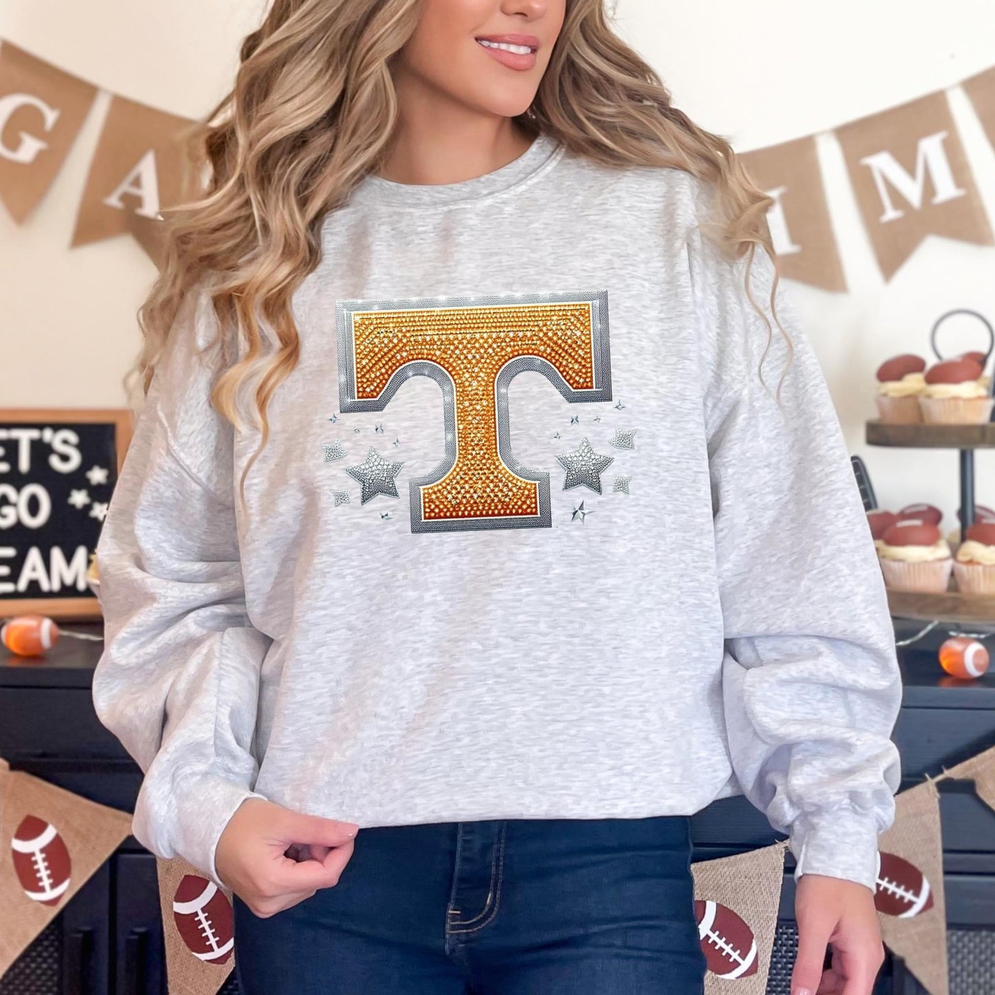 Glitzy football 🏈✨ tee  • long sleeve • crew (read description)