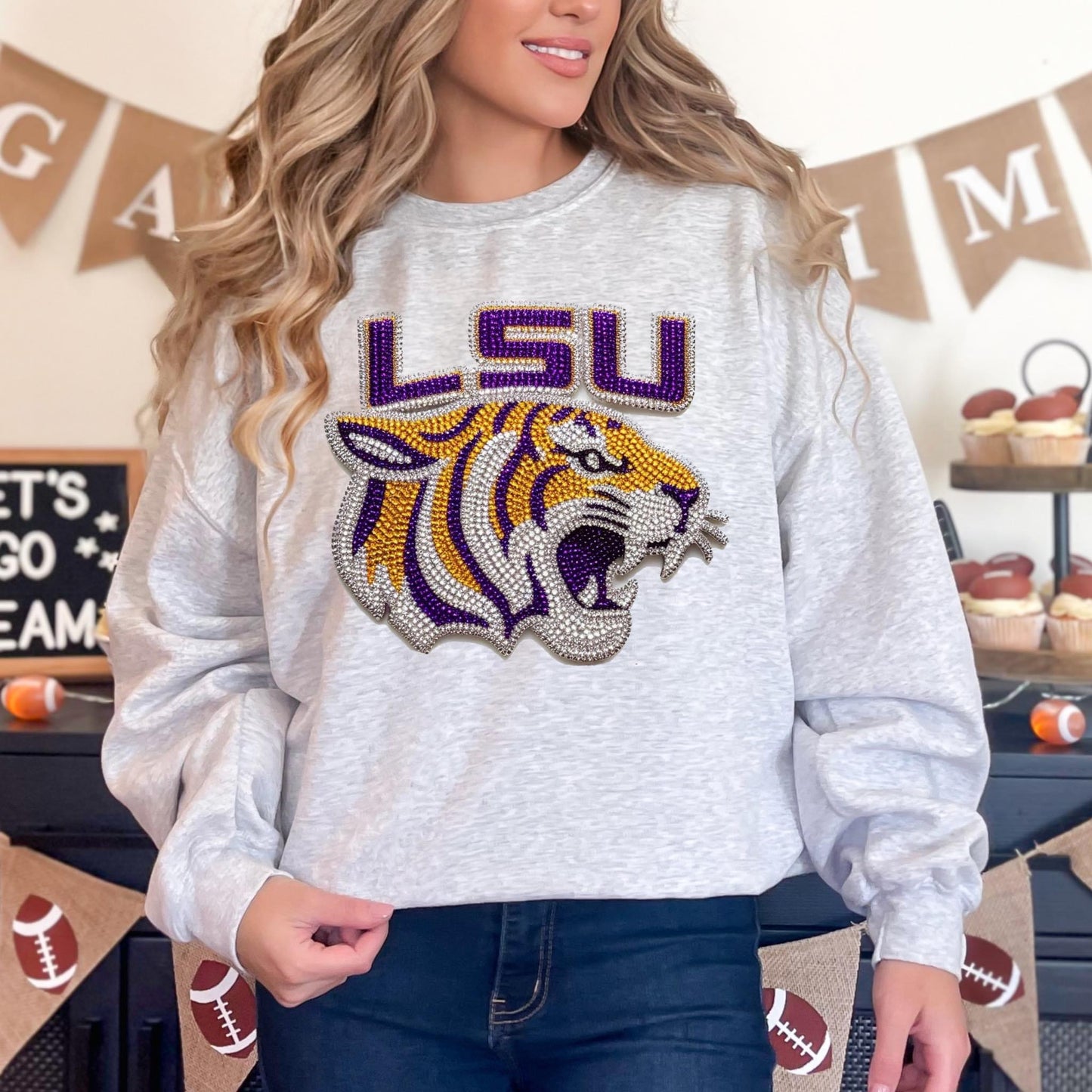 Glitzy football 🏈✨ tee  • long sleeve • crew (read description)