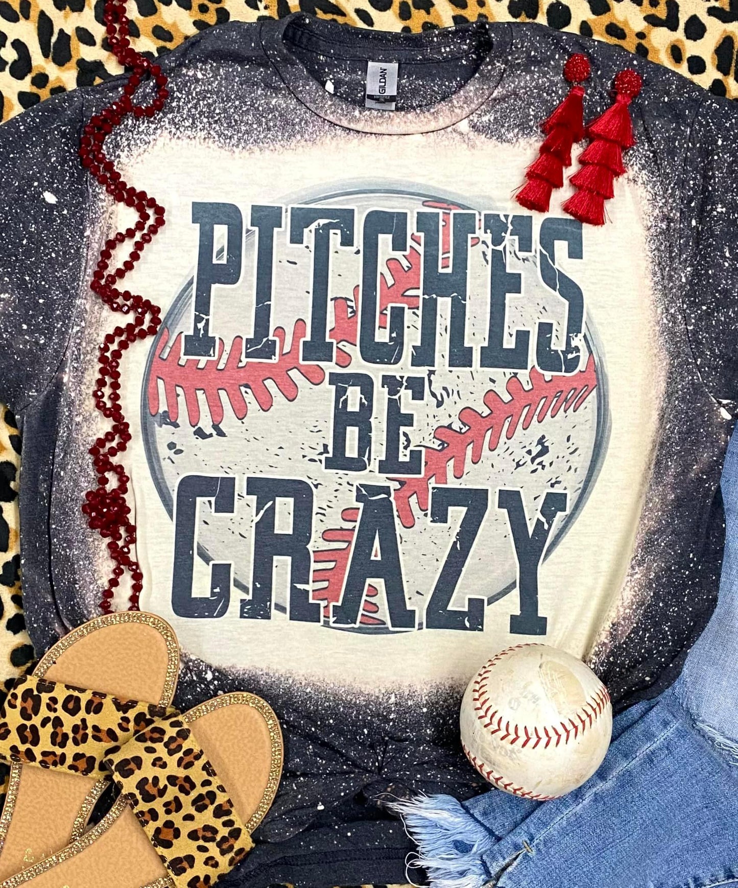 Pitches Be Crazy Baseball/Softball Grey Bleached Tee